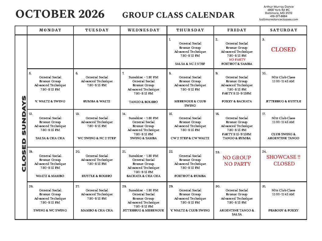 October Calendar 2026